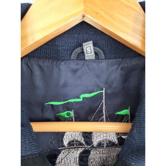 Vintage Suede Two-Tone Bomber Jacket Embroidered Ship Small Men - Picture 3 of 4